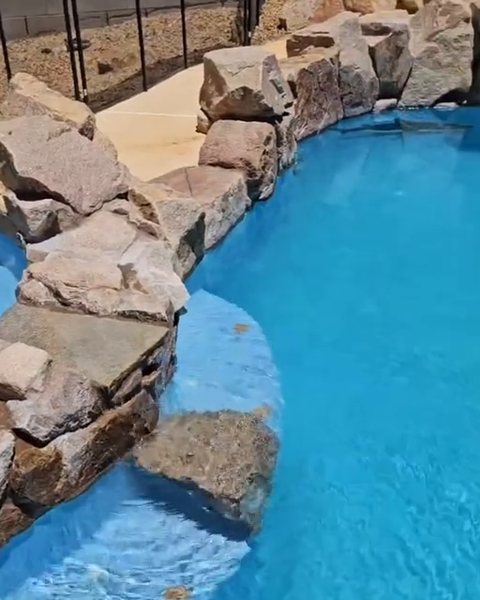 The same pool after: clear blue water