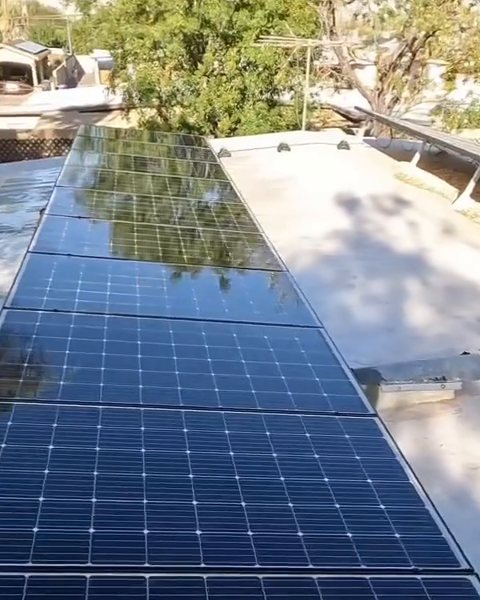 Clean, shiny solar panels after cleaning