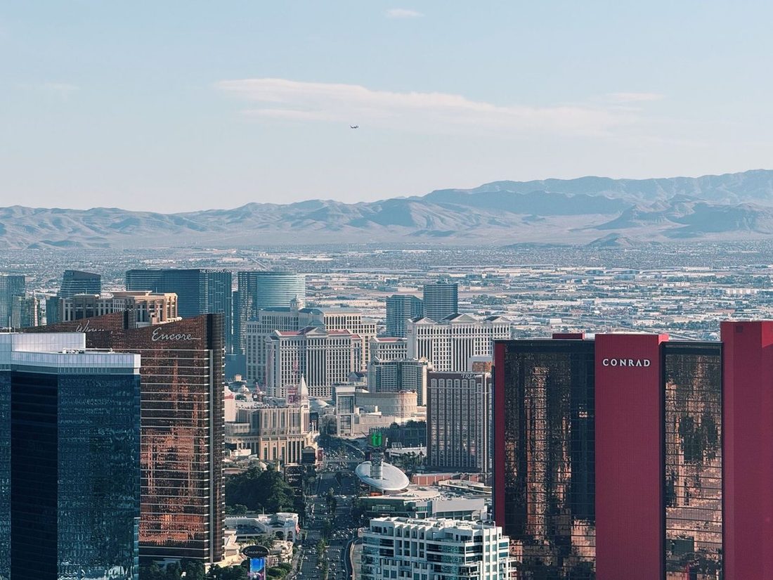 Aerial view across the Las Vegas valley to the mountains